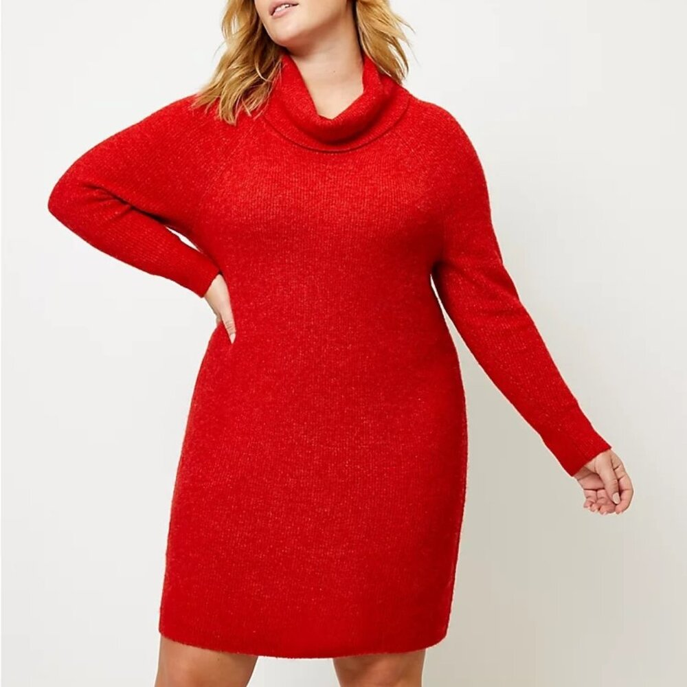 Loft Plus Cowl Neck Sweater Dress plus size 20/22 NEW Red